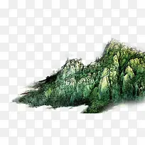 淡雅典雅绿色系山水墨画免抠素材