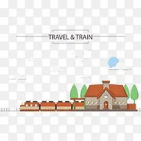 扁平化车站和火车矢量图