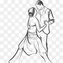 手绘跳舞的新郎新娘