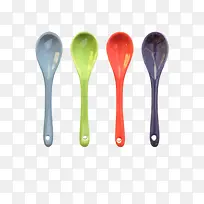 彩色排列着的陶瓷制品勺子