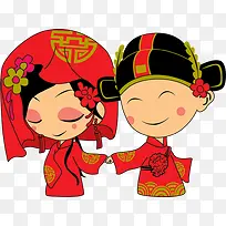 中国风新郎新娘卡通图