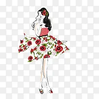红色碎花半身裙时尚女郎