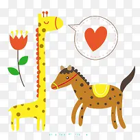 卡通长颈鹿和斑点斑马矢量图