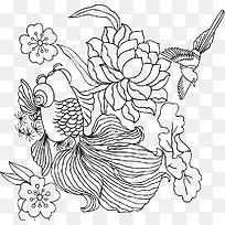 金鱼荷花儿线稿