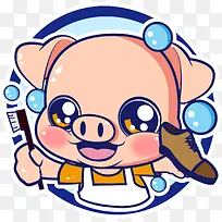 刷鞋子的粉色小猪