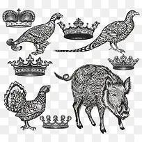 皇冠与动物素描