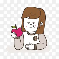 矢量卡通手绘吃苹果女孩