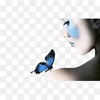 美妆模特与蓝色蝴蝶