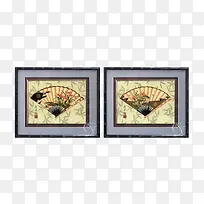 中式古典扇子竹子图案木框装饰画