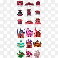 红色中国风卡通塔楼装饰图案