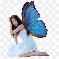 带蓝色蝴蝶翅膀的美女