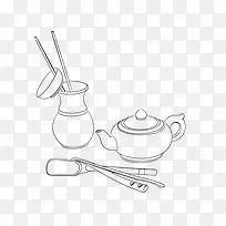 茶具三件套、茶壶手绘素材