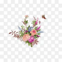 欧式彩色蝴蝶花丛花朵手绘素材