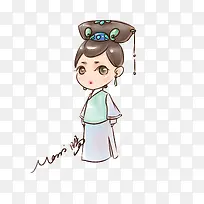 手绘卡通清宫冷色Ｑ版宫女