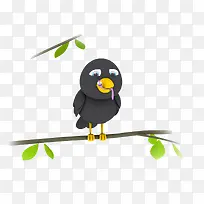 可爱的黑色卡通小鸟觅食PNG