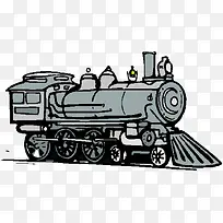 卡通手绘老式蒸汽火车车头