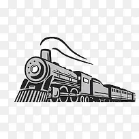 卡通手绘蒸汽式行驶中的火车