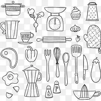 简笔画 厨房用品 果蔬 餐具 