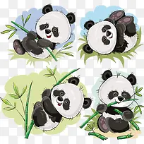 矢量手绘四个大熊猫