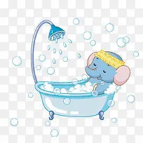 蓝色卡通大象洗澡图片