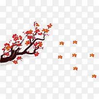红色梅花树枝矢量图