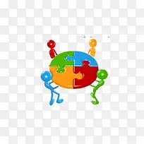 四个人团结合作拼图