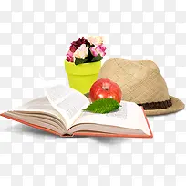苹果树叶书本帽子盆栽