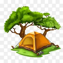 卡通帐篷树木