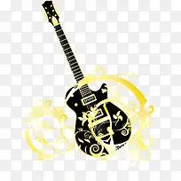 吉他和金色花纹矢量图