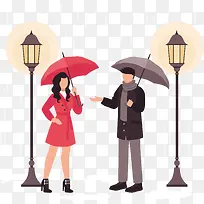 在雨中漫步的情侣