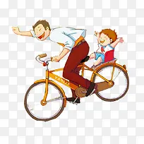 卡通手绘骑自行车的父女