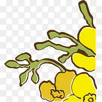 手绘风格矢量黄色油菜花