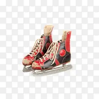 实物红色黑色溜冰鞋旧鞋