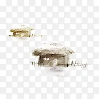 手绘冬天房屋