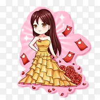 粉色星光红包晚礼服女生手绘