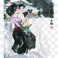 国画傣族姑娘