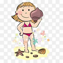 拿着海螺的小孩矢量