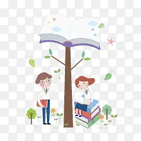 手绘学习的孩子场景图