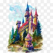 水彩彩色城堡