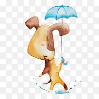 打着雨伞的小黄狗