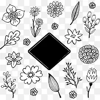 黑白花朵树叶装饰