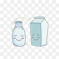 卡通害羞的充满爱意的瓶装奶和盒