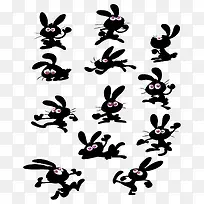 黑色兔子可爱动作剪影