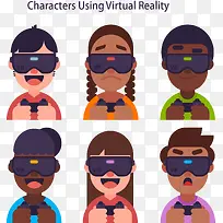 6款戴VR头显的人物头像矢量图