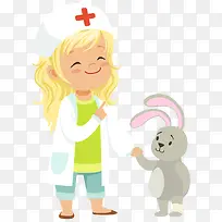 卡通女孩医生与兔子