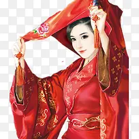 掀盖头的新娘古风手绘