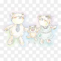创意水彩卡通幸福的一家人小熊