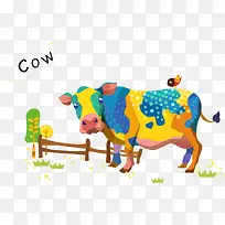 卡通矢量彩色牛