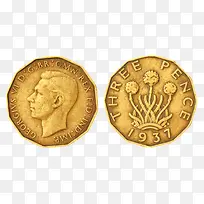金色1973年代的便士硬币实物