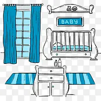 蓝色手绘婴儿房